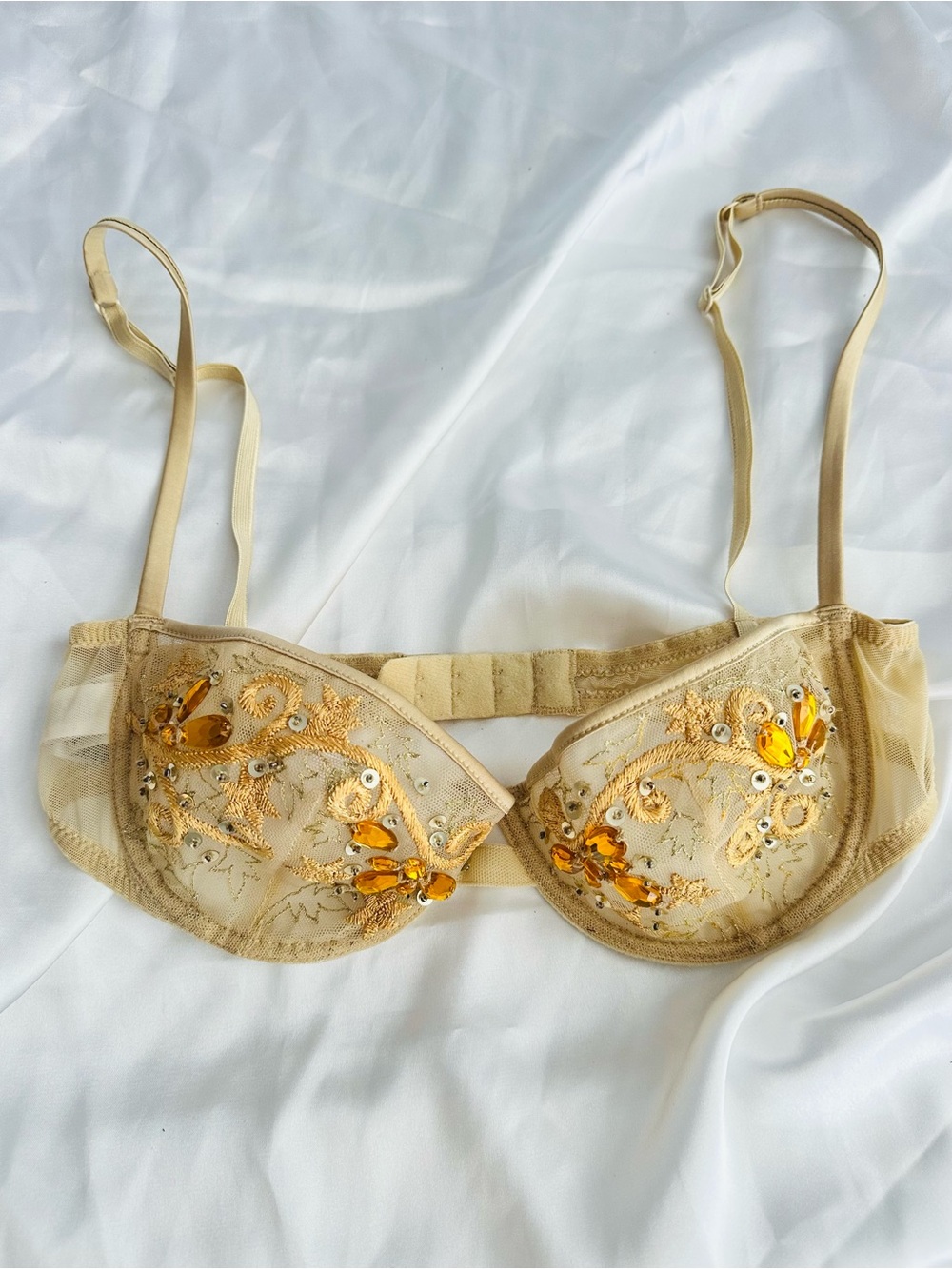 La Perla Sheer Embroidered crystals  Balconette Bra - Gold #152 - Picture 11 of 15